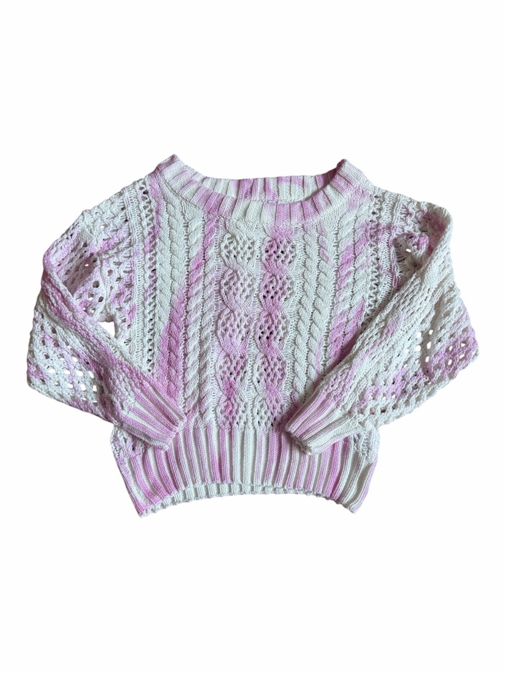 John + Jenn Women's Pink and White Open Stitched Cable Knit Sweater XS